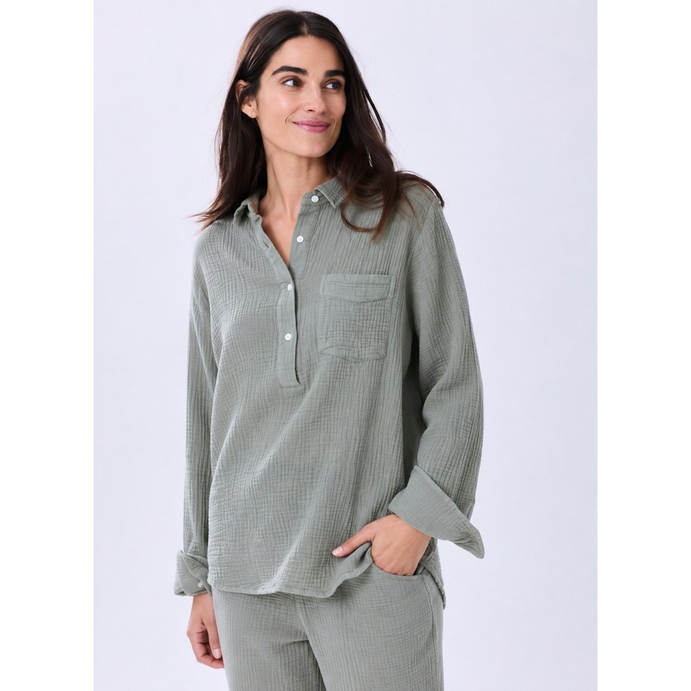 Alice Walk The Organic Cotton Cloud Top Sage Green Gauze Popover Blouse Size Lg
